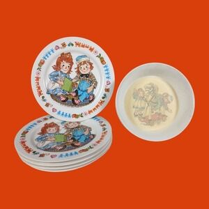 Vintage Oneida Plates 1969 The Bobbs Raggedy Ann & Andy 5 Plates & 3 Bowls